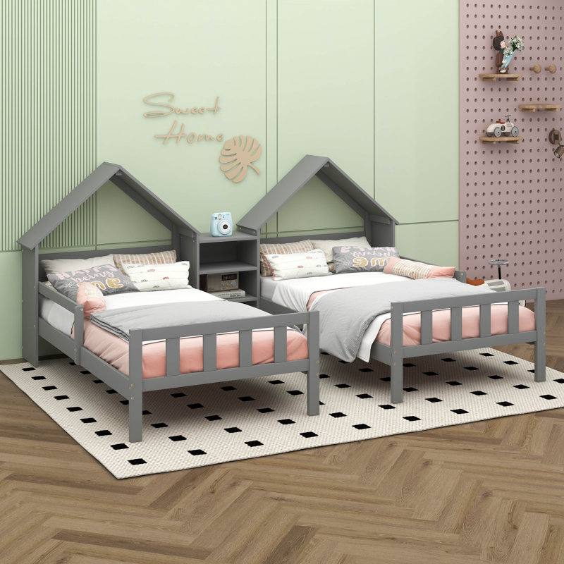 Monterry Double Twin Size Platform Bed, Gray