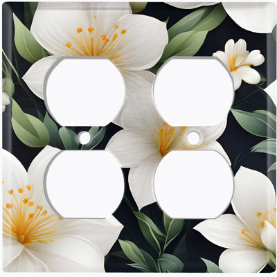 Daffodil White Flower Yellow 2 - Gang Duplex Outlet Standard Wall Plate