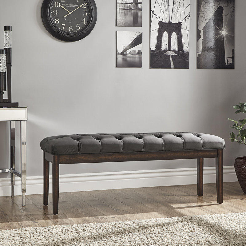Dukinfield Upholstered Bench, Dark Gray Velvet, Espresso