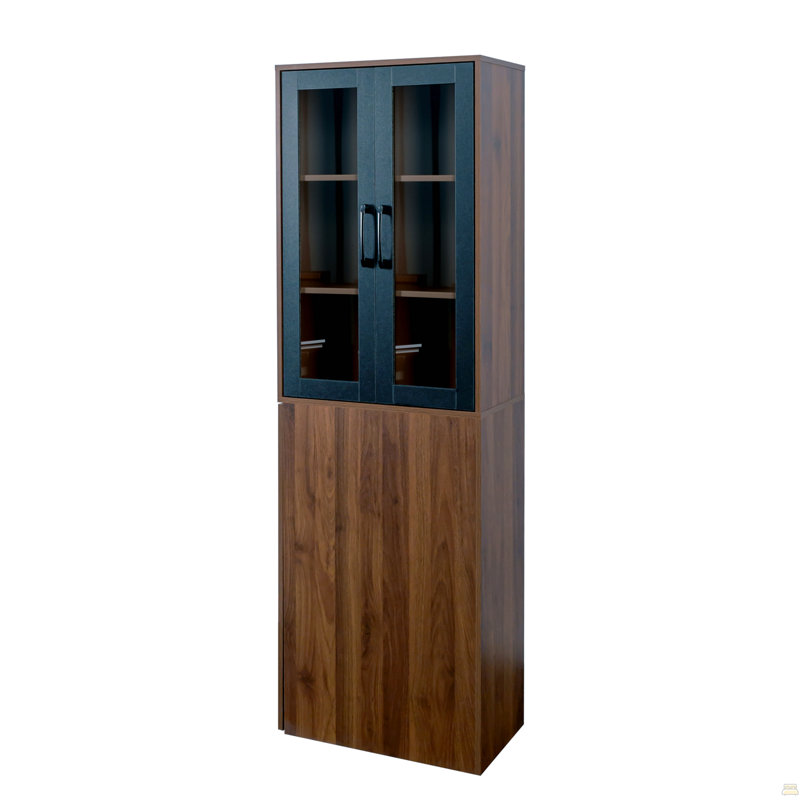 70.87" H Display Storage  Cabinet, 4 Tier Pull-Out Multi-Tier Storage Shelf & 2 Glass Doors, Walnut