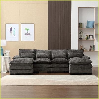 Grand canapé modulaire moderne en U Boucle - 110 po pour le salon, confortable et durable | Boucle | Dossier rembourré | Gris