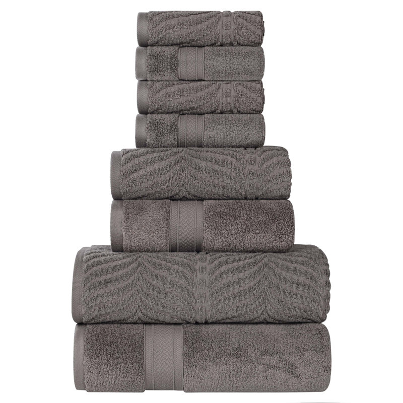 Alcesta Chevron Zero Twist Solid and Jacquard Cotton 8 Piece Bathroom Towel Set, Charcoal