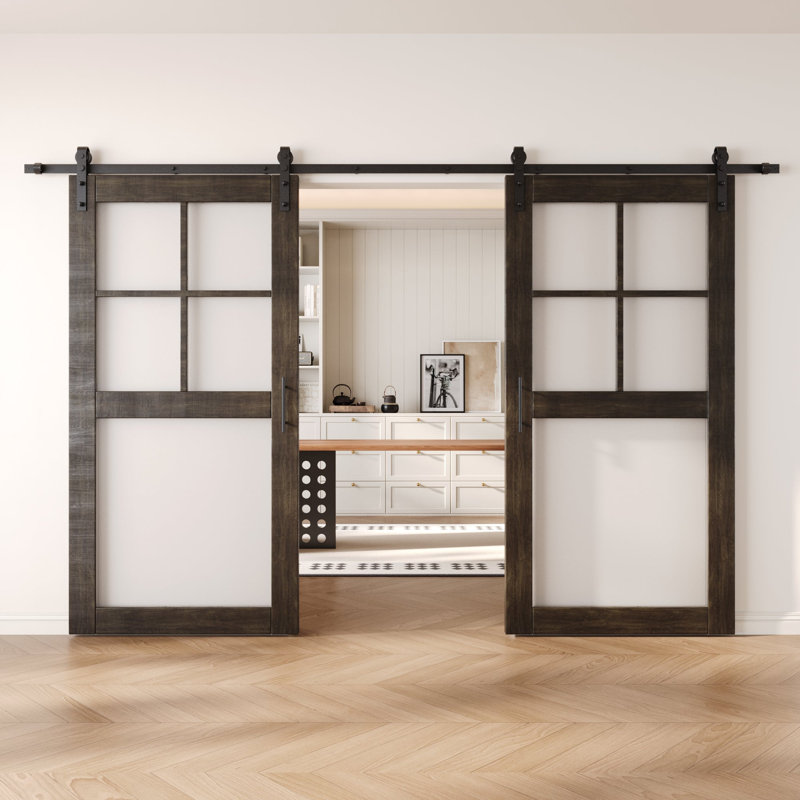 Portes de grange non assemblées et finies en verre givré 26 po x 80 po à 5 lumières Homacer Ebony, 26 po x 80 po