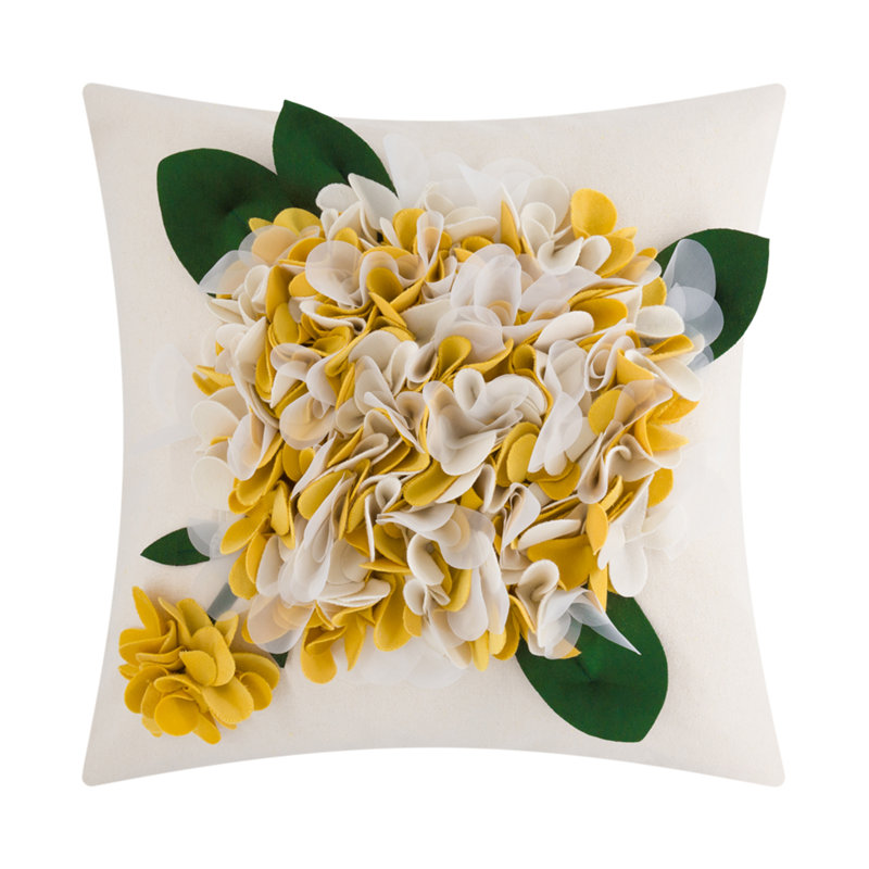 Housse de coussin décoratif 18 x 18 pouces, motif floral 3D, Motif floral jaune