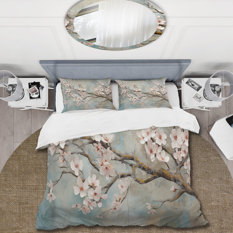 Ensemble de housse de couette Apple Blossom Harmony, Housse de couette pour grand lit et 2 taies décor