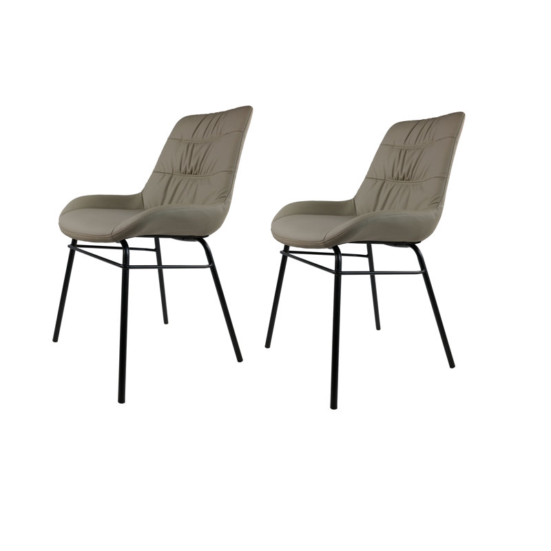 Ensemble de chaises de salle à manger rembourrées, similicuir, structure en métal, style moderne (kaki froissé) (ensemble de 2)