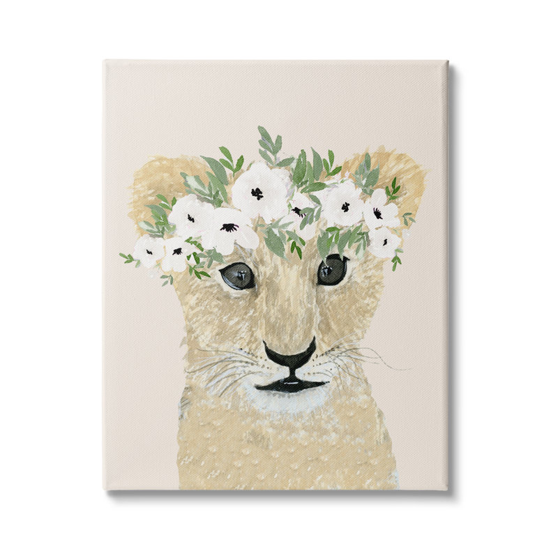 «Big Eye Baby Lion», couronne florale pour enfants, impression, H 20 po x l 16 po, Toile tendue