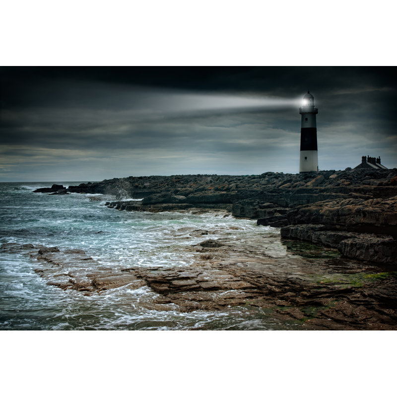 Lighthouse At Stormy Irish Coast - Wrapped Canvas Print, 30cm H x 46cm W
