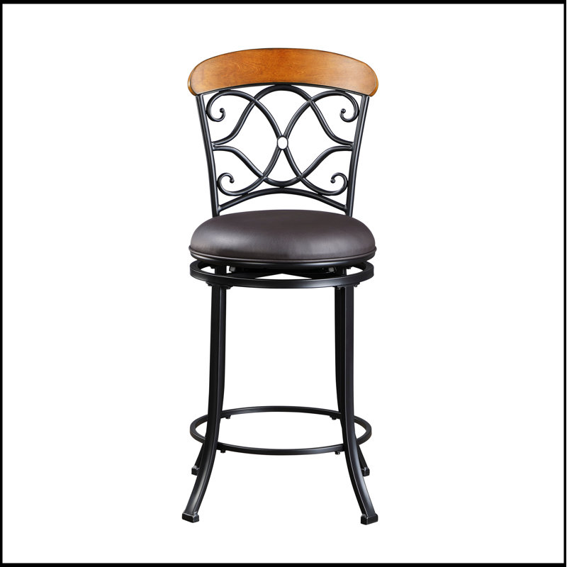 Élégante chaise pivotante à hauteur de comptoir avec revêtement en similicuir et structure en métal noir durable pour les repas modernes