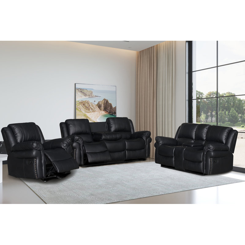 Ensemble de salon en similicuir Eyder, Similicuir noir