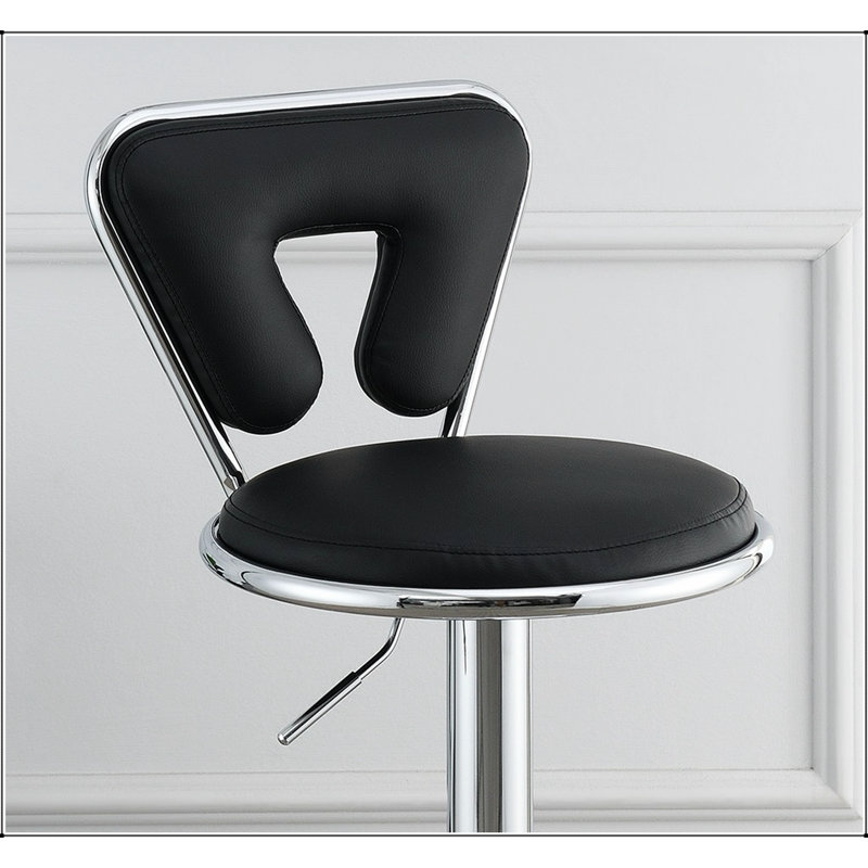 Tabouret de bar réglable, vérin à gaz, similicuir noir, base chromée, ensemble de 2