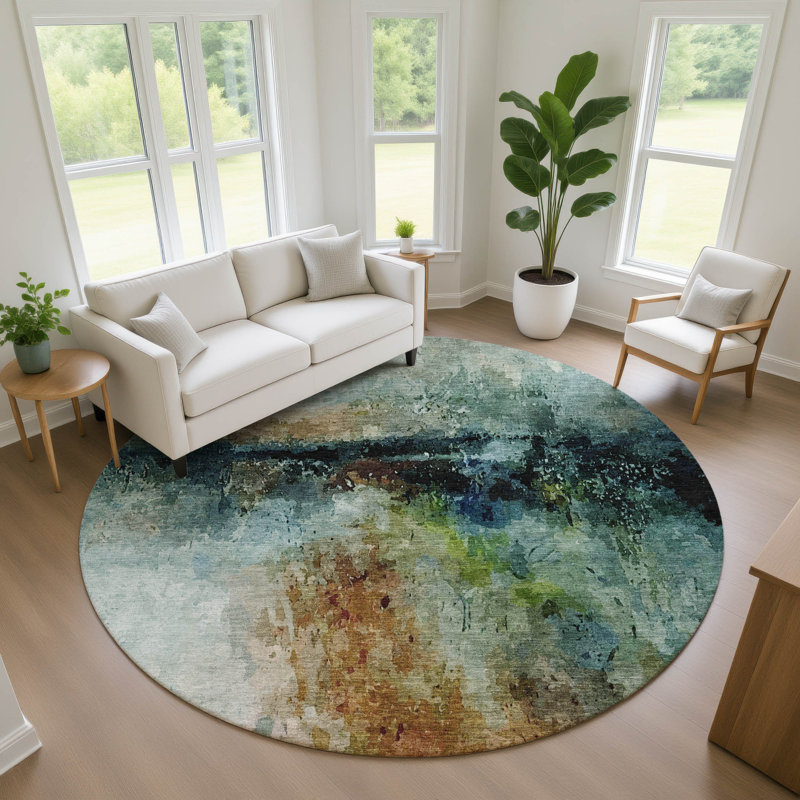 Machine Washable Indoor/Outdoor Chantille ACN2739 Modern Rug, Teal, 8' Round