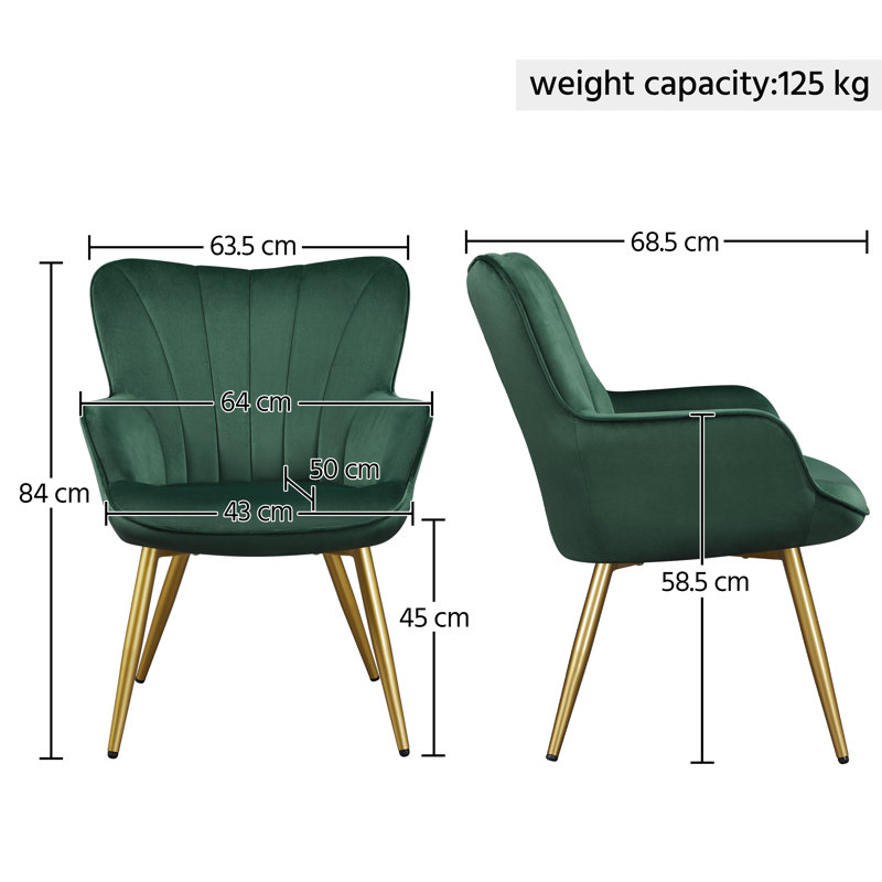 Color Upholstered Armchair, Gold, Green Velvet