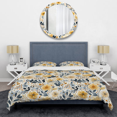 Ensemble de housse de couette à motif floral jaune et bleu