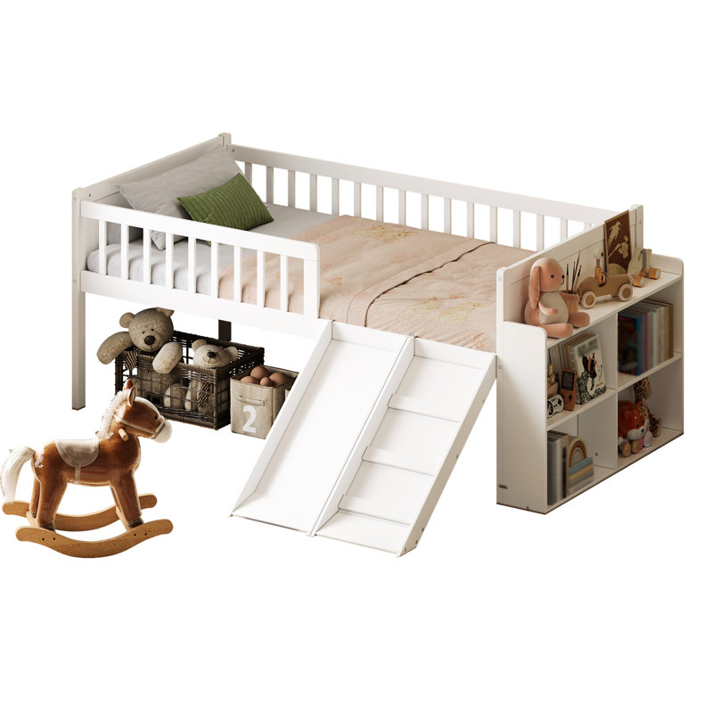 Structure de lit simple avec rangement, avec glissières de sécurité et plateforme, lit de taille blanche, sans sommier, assemblage robuste, tablette de cadre de 85,4 x 41,9 x 34,1 pouces, taille, capacité de 350 lb