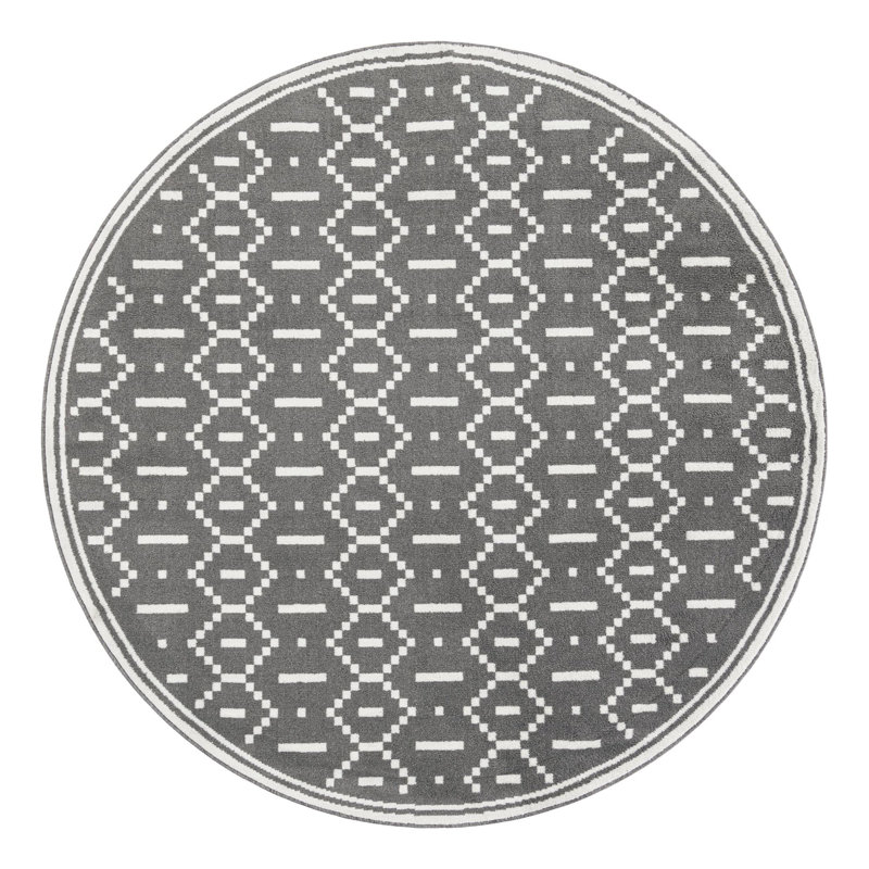 Tapis Ivy Bronx Begna Nathanyl gris, Rond 7 pi 10 po
