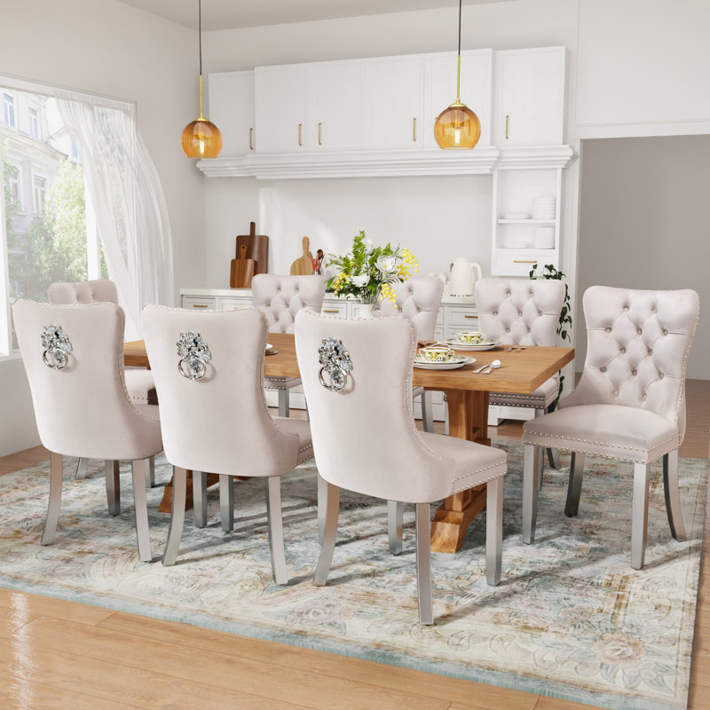 Modern Velvet Dining Chairs Dining Room Chairs Set of 8, Sliver, White
