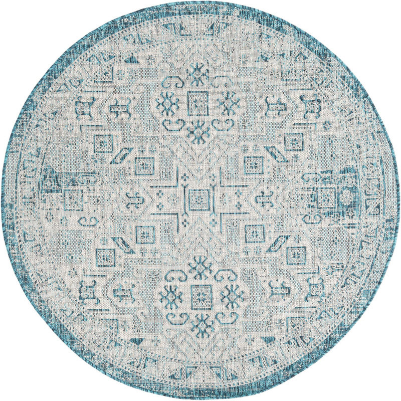 Tapis d'extérieur couleur bleu, Rond 5 pi 3 po