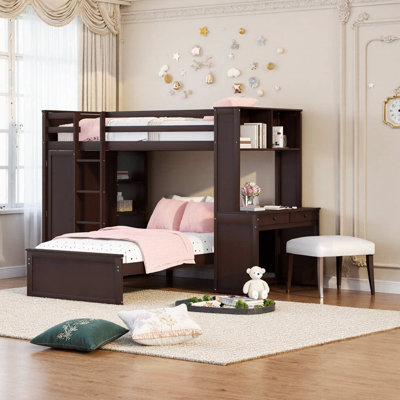 Lit mezzanine simple / double compact avec lit gigogne inférieur, bureau encastré et garde-robe - Mobilier multifonctionnel pour enfants Ultimate