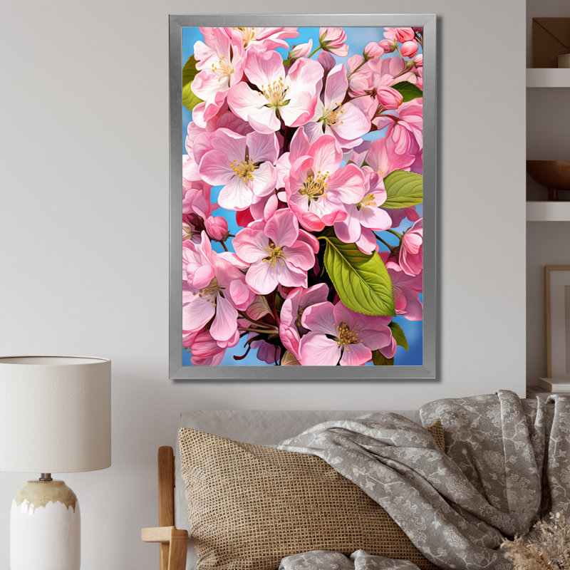 Pomme en fleurs Fusion I - art mural sur toile florale, H 20 po x l 12 po x P 2 po, Cadre de coin fermé argenté