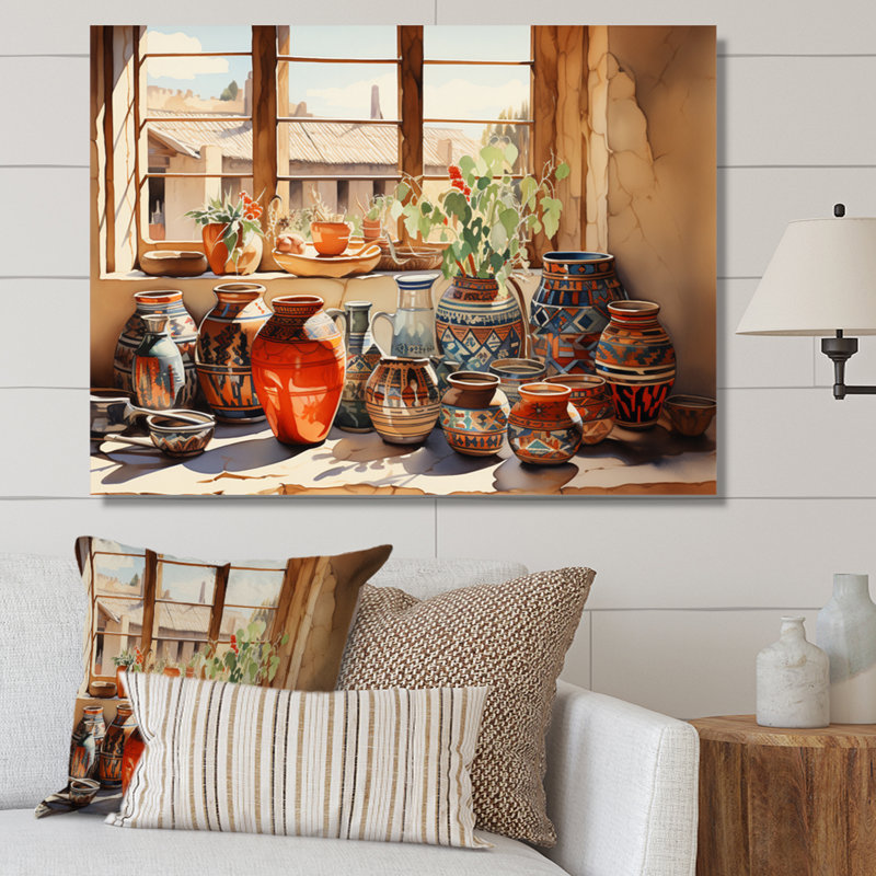 Art amérindien Pueblo Pottery I - Art mural amérindien, H 34 po x l 44 po x P 1,5 po, Toile tendue