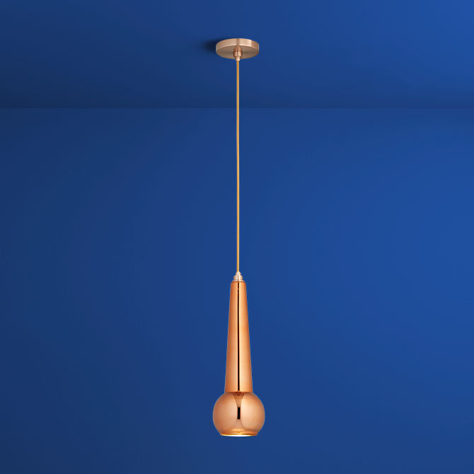 Luminaire suspendu 1 lumière Comet, Cuivre satiné, Verre couleur de cuivre