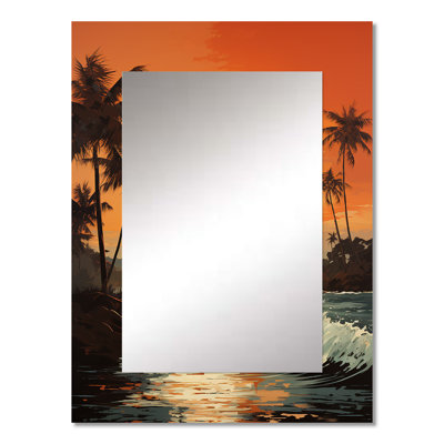 Tangerine Twilight Tropical Tranquility Sunset I - Palm Trees Decorative Wall Mirror, Traditional Mirror, Printed Metal Art
