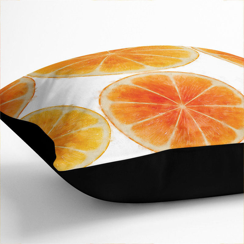 Orange Fruit Slices Painting Square Throw Cushion, 40cm H x 40cm W x 15cm D, Black
