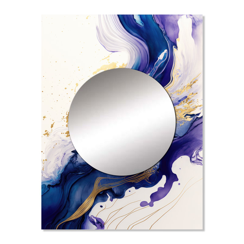 Fadil bleu et or Splash Paint IV - miroir décoratif spirales abstraites, miroir mural bleu, impression d'art en métal
