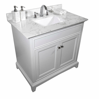 Dessus de meuble-lavabo en pierre de 31 po Montary blanc nouveau modèle avec bol rectangulaire encastré en céramique Montary