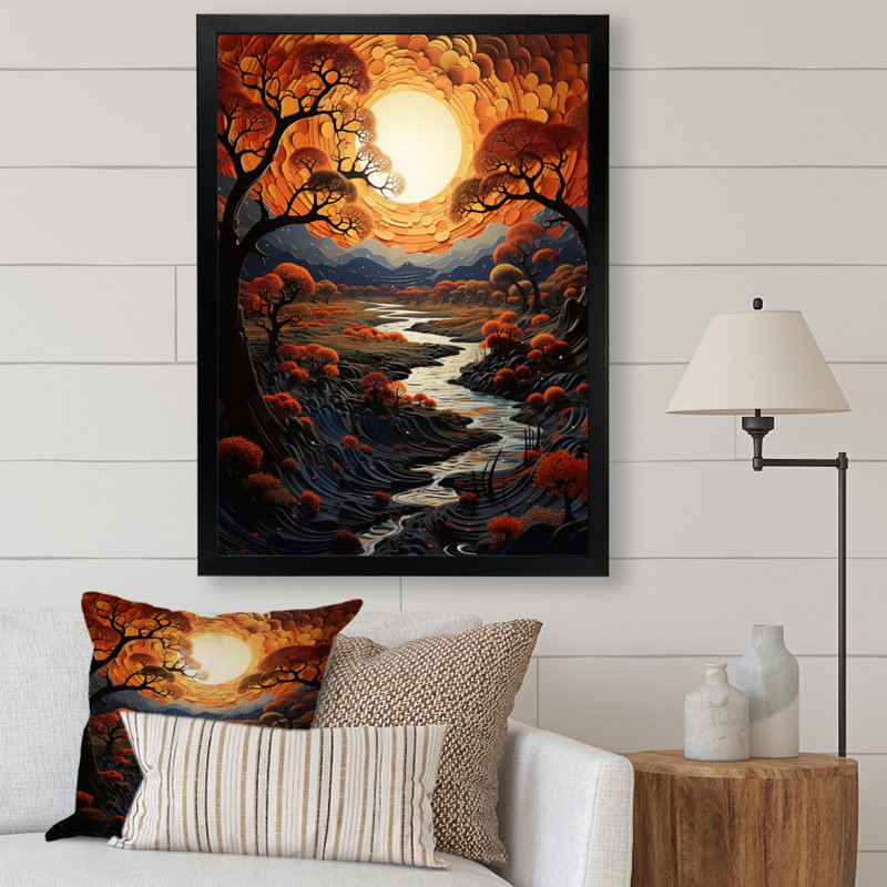 Coucher de soleil tribal africain Howlan IV, H 32 po x l 24 po x P 1 po, Cadre photo noir