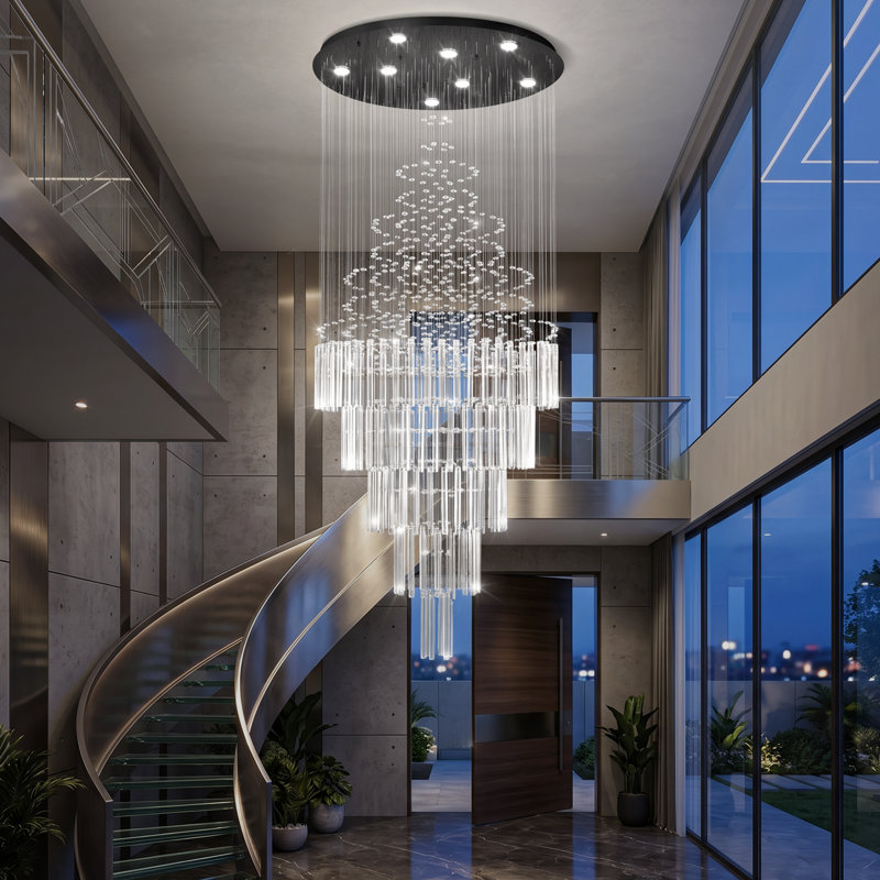 Lustre à DEL avec lumières à intensité variable moderne, H 78 po x l 23,6 po x P 23,6 po, 8 lumières, Black