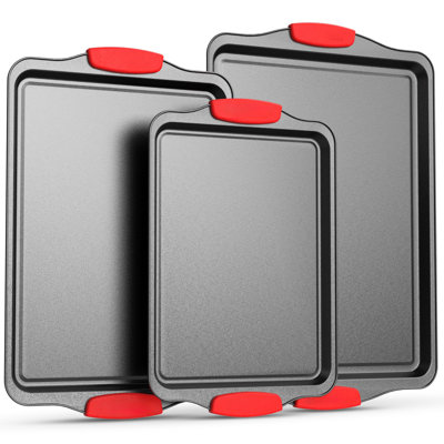 Non-stick Carbon Steel 3 Piece Baking Sheet Set Stackable Oven Baking Pans
