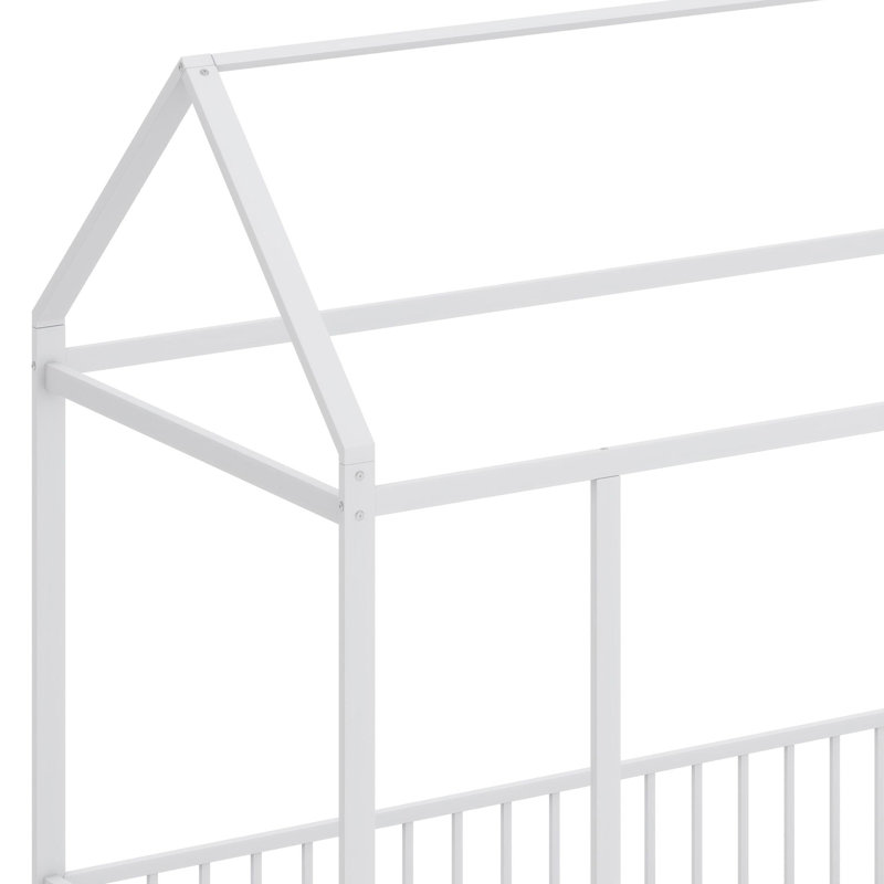 Structure de lit en métal avec clôture, Blanc
