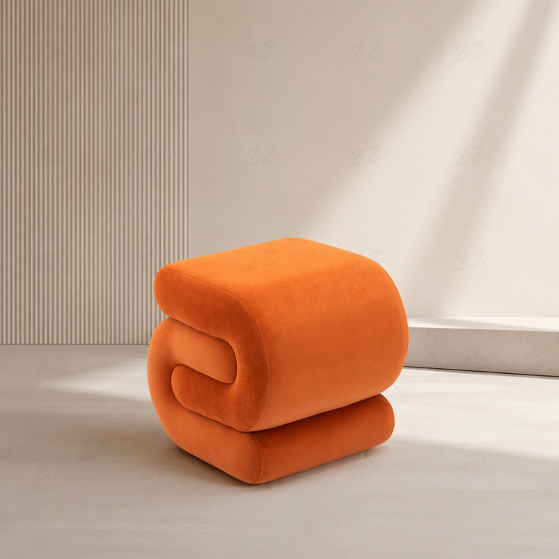 Pouf en velours, Velours orange