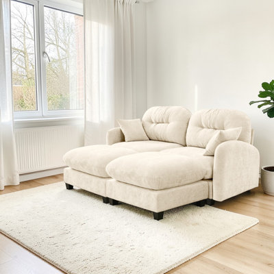 Geneveve Two Seat L-Shaped Couch With Ottoman,Soft Chenille Fabric,Quilted Pleated Design High-Density Foam,Fits Bedrooms Living Rooms Reading Nooks
