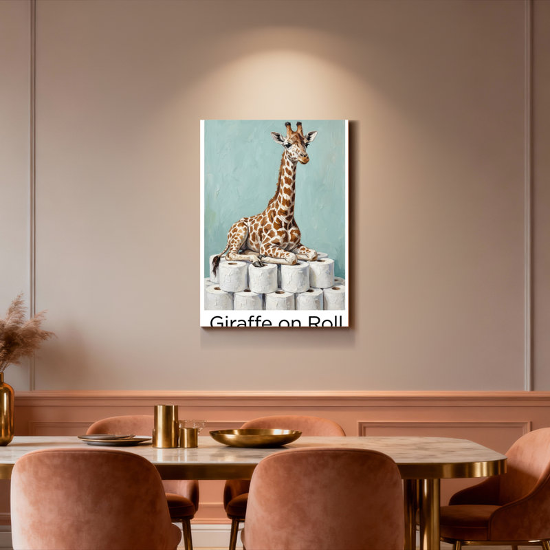 Ensemble de 1 tableau mural sur toile tendue représentant une girafe sur rouleau, H 36 po x l 24 po