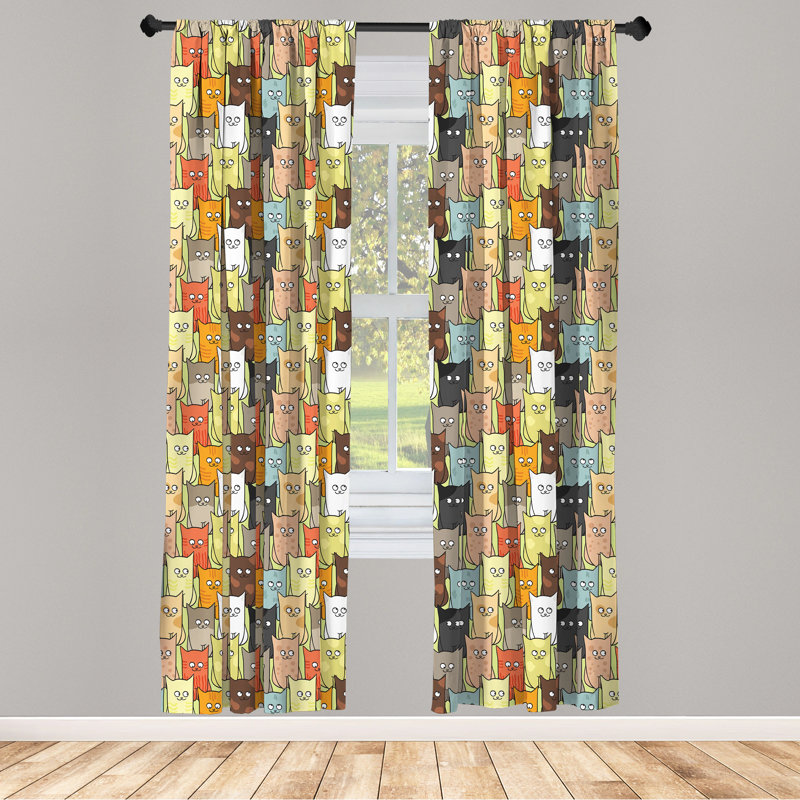 Cats Semi-Sheer Rod Pocket Curtain Panels, 28" x 95"