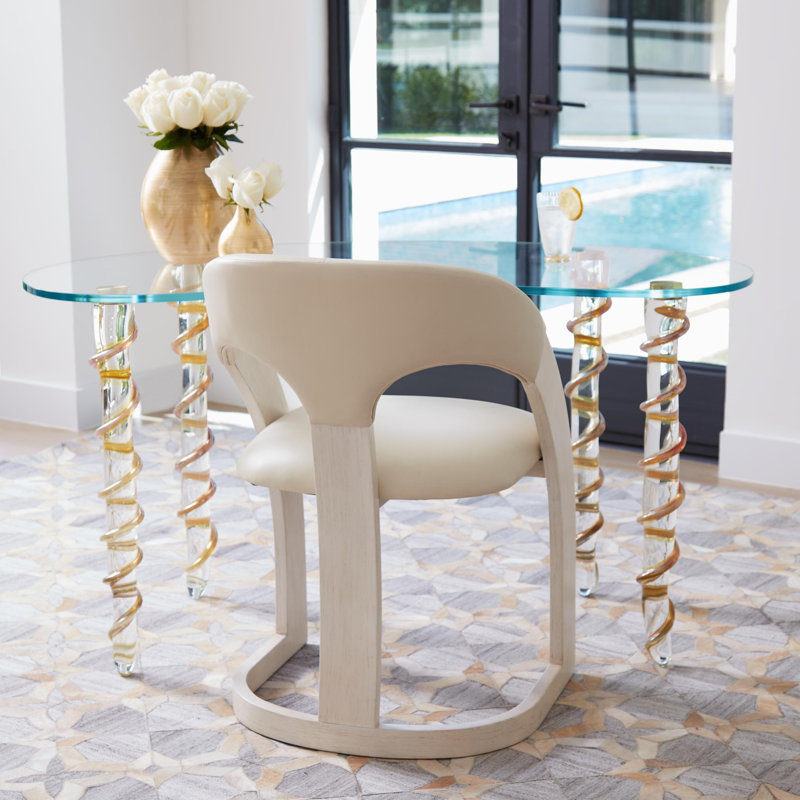 Delia Dining Chair-Ebony Cerused Leather, White, White