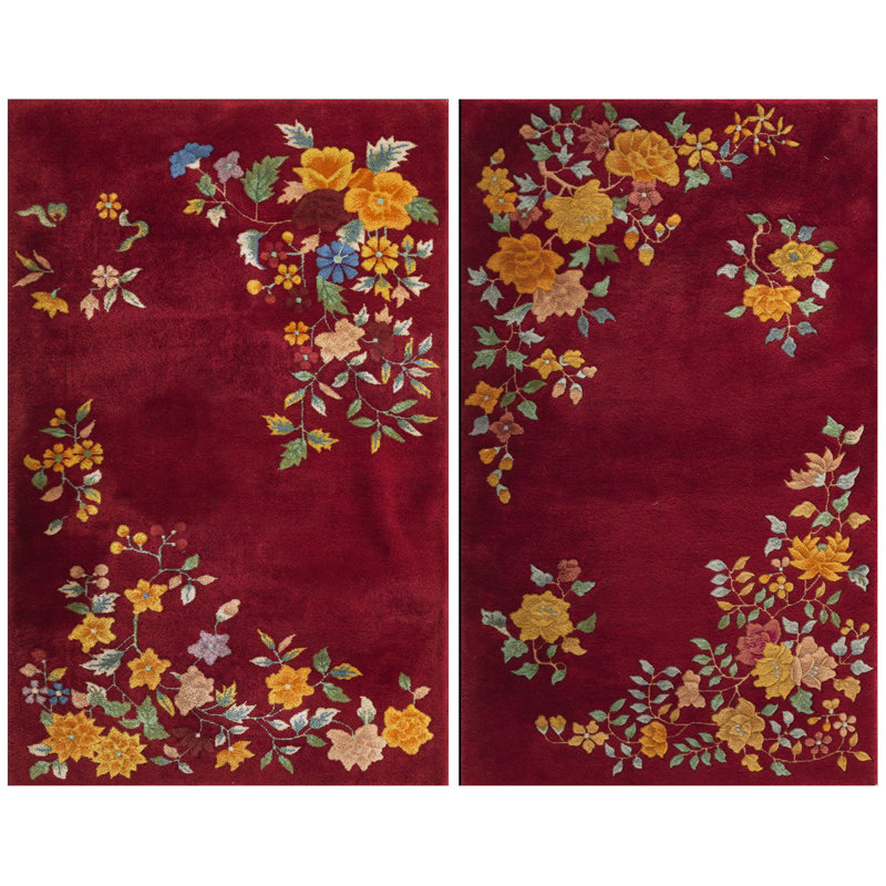 Antique Small Scatter Size Floral Art Deco Chinese Area Rug