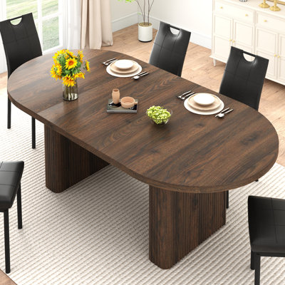 Table de salle à manger 70,8 po pour 4 à 6 personnes, table de cuisine moderne avec plateau en bois imperméable, longues tables de salle à manger de style campagnard naturel avec repose-pieds et base en bois pour la cuisine