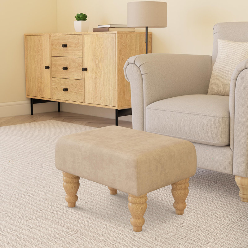 Large Footstools Wood Turned Leg , Natural, Mushroom Light Brown, Velvet