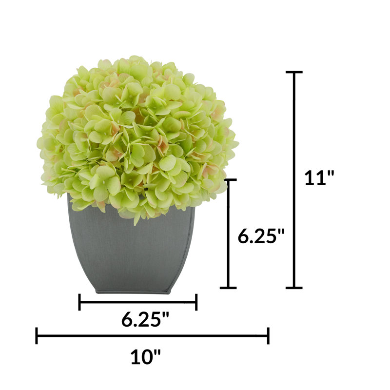 Arrangement d'hortensias verts en tissu synthétique dans un pot à fleurs, Vert, Argent