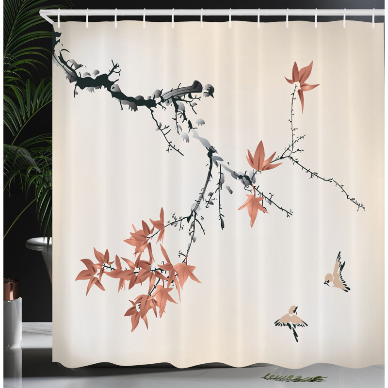 Ensemble de rideau de douche japonais + crochets, H 75 po x l 69 po, Cannelle pâle