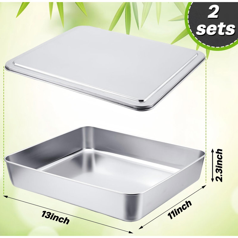 Moule à gâteau en acier inoxydable avec couvercle, moules à pain rectangulaires avec couvercle, ustensiles de cuisson, compatible lave-vaisselle, lot de 2, (argenté)