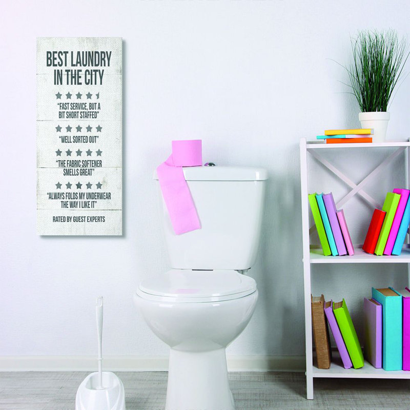«Best Laundry Five Star Bathroom Wood Texture», reproduction d'art textuel sur toile, H 30 po x l 13 po x P 1,5 po