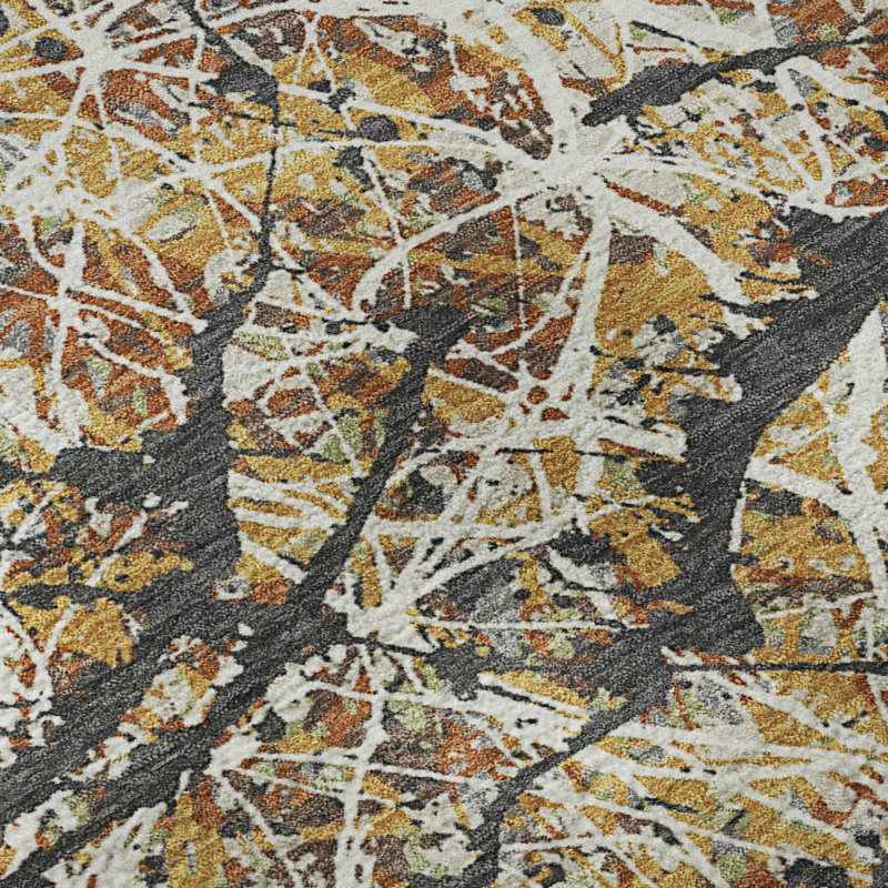 Tapis abstrait lavable à la machine de qualité supérieure Mayfield AMF2389, Doré, 1 pi 8 po x 2 pi 6 po