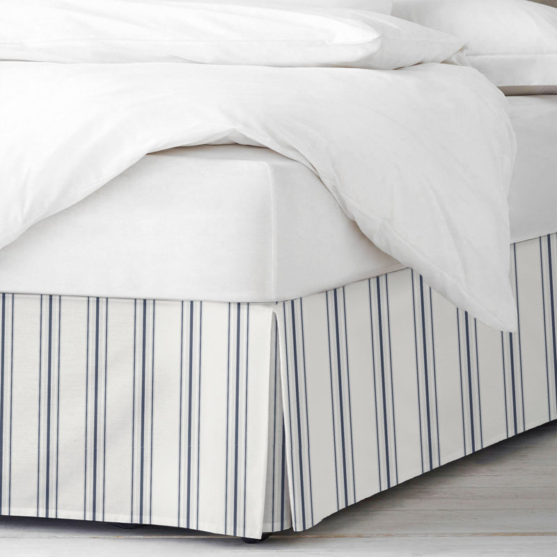 August Stripe Cotton Tailored Bed Skirt, Denim, 18", King