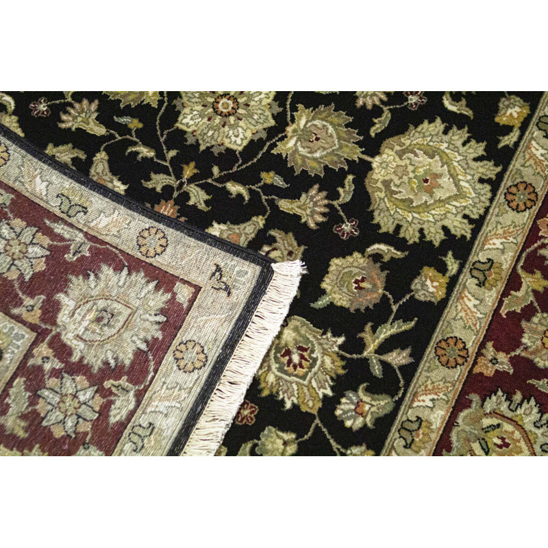 Tapis noir, rouge et beige noué à la main de haute qualité