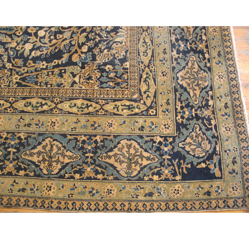 Superb Navy Background Color With Botanical Pattern Antique Indian Lahore Rug